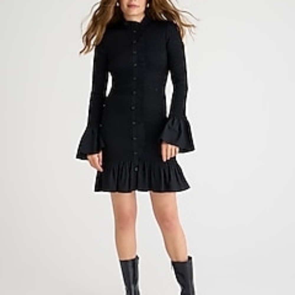 Jcrew smoked long sleeves buttons up ruffle mini dress NWT